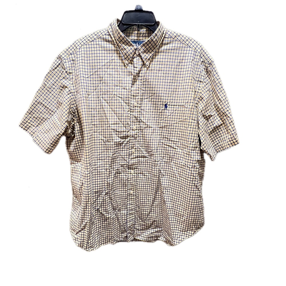 Polo Ralph Lauren Mens Short Sleeve Button Down Shirt Plaid Blue Yellow Size XXL - Picture 2 of 9
